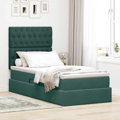 vidaXL Förvaringssäng med madrass Mörkgrön 90 x 200 cm Sammet