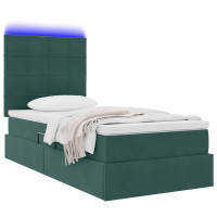 Produktbild för LED förvaringssäng med madrass Mörkgrön 90 x 190 cm Sammet