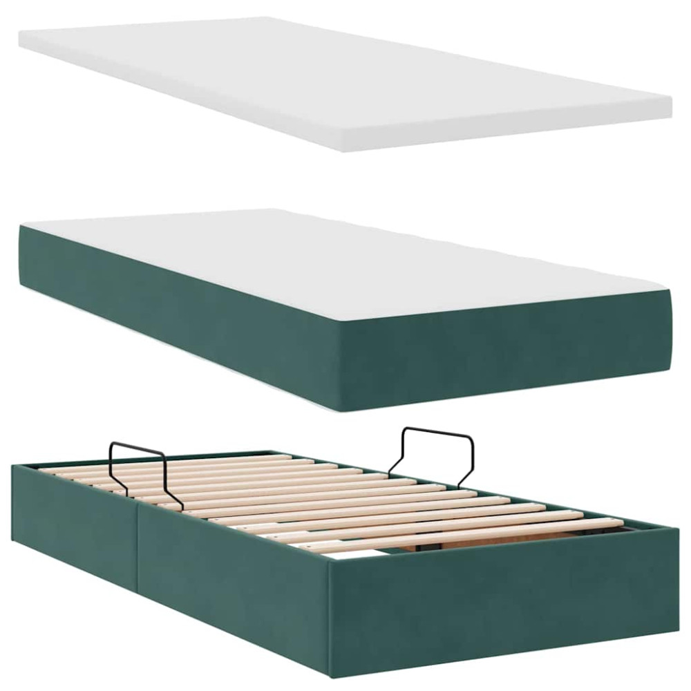 Produktbild för LED förvaringssäng med madrass Mörkgrön 90 x 190 cm Sammet