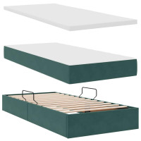 Produktbild för LED förvaringssäng med madrass Mörkgrön 90 x 190 cm Sammet