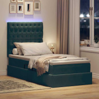 Produktbild för LED förvaringssäng med madrass Mörkgrön 90 x 200 cm Sammet