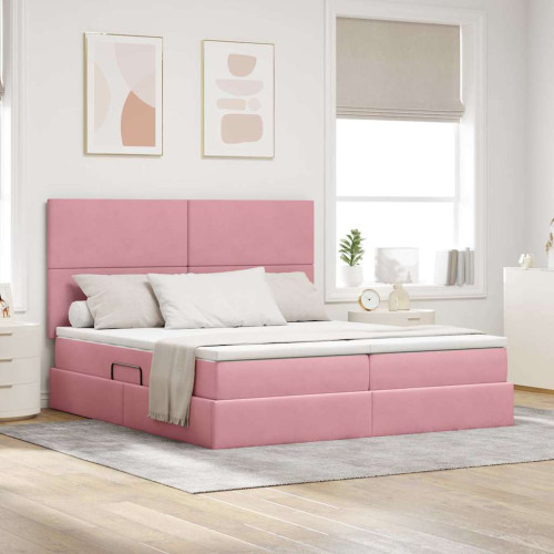 vidaXL LED förvaringssäng med madrass Rosa 180 x 200 cm Sammet