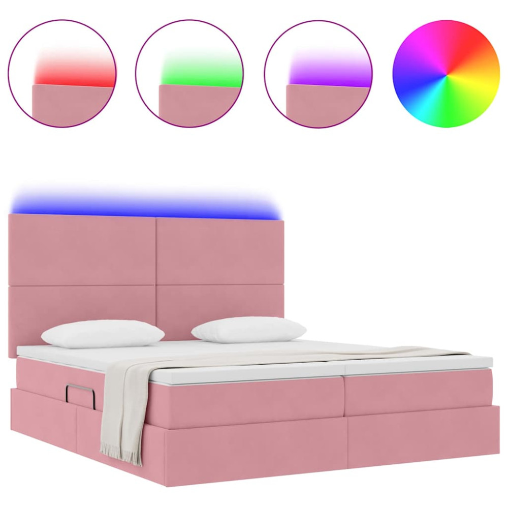 Produktbild för LED förvaringssäng med madrass Rosa 180 x 200 cm Sammet