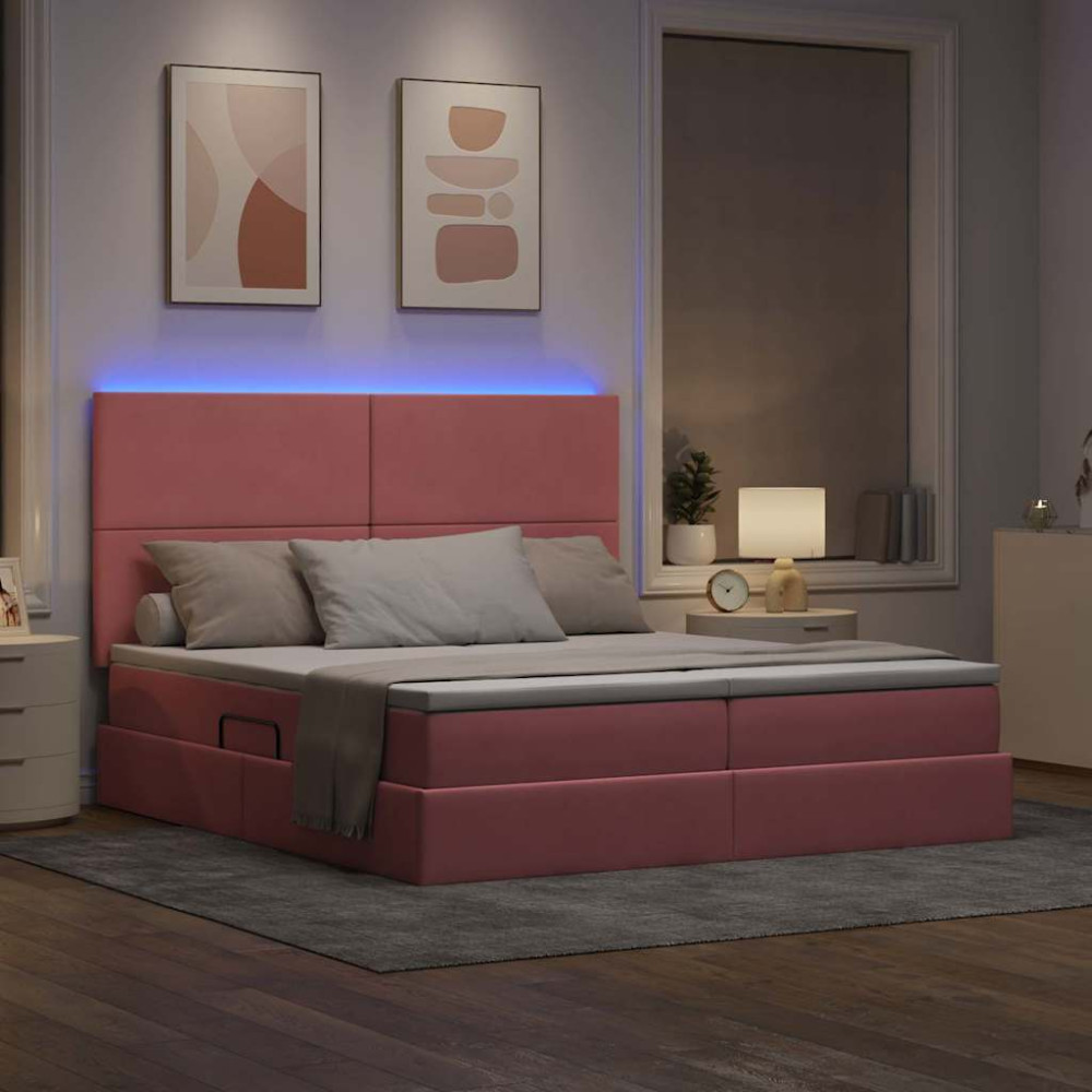 Produktbild för LED förvaringssäng med madrass Rosa 180 x 200 cm Sammet