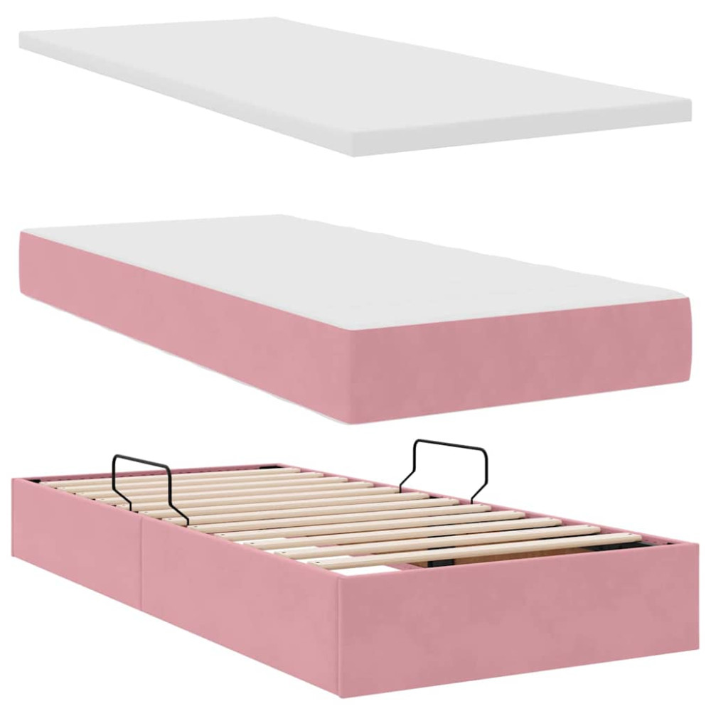 Produktbild för LED förvaringssäng med madrass Rosa 180 x 200 cm Sammet