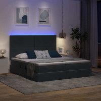 Produktbild för LED förvaringssäng med madrass Mörkgrå 200 x 200 cm Sammet