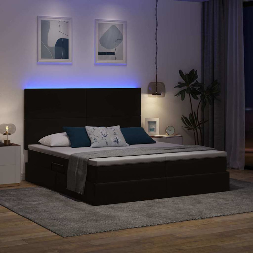 Produktbild för LED förvaringssäng med madrass Svart 200 x 200 cm Sammet