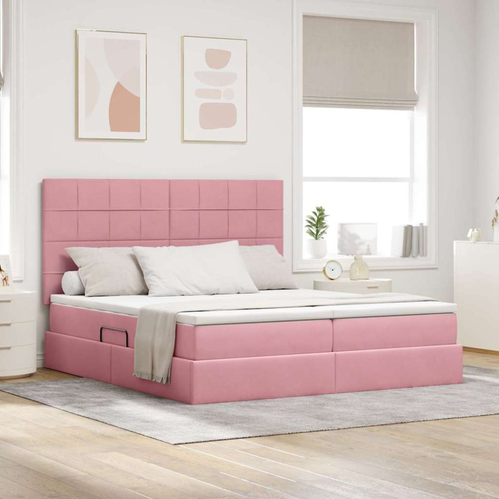Produktbild för LED förvaringssäng med madrass Rosa 180 x 200 cm Sammet