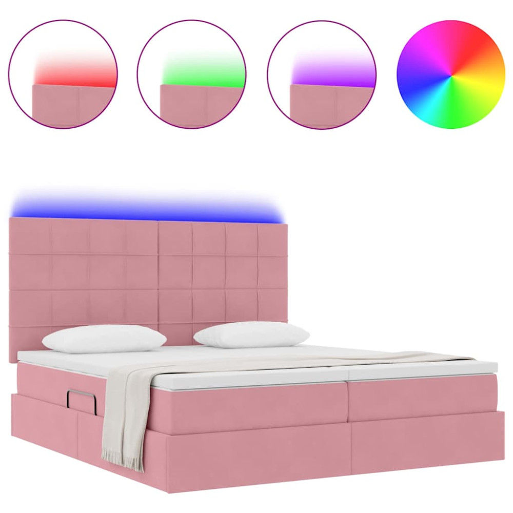 Produktbild för LED förvaringssäng med madrass Rosa 180 x 200 cm Sammet