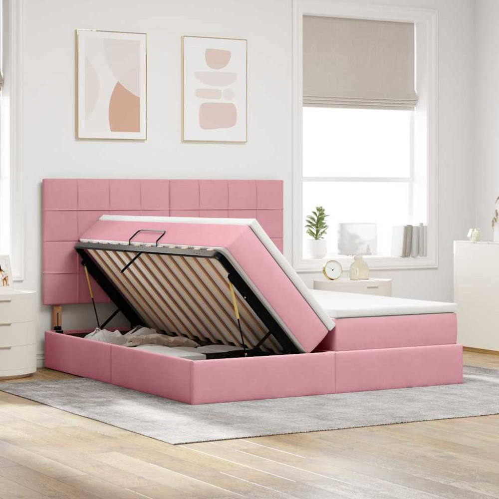 Produktbild för LED förvaringssäng med madrass Rosa 180 x 200 cm Sammet