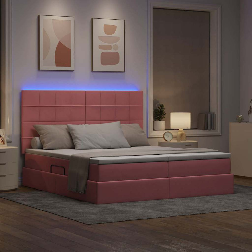 Produktbild för LED förvaringssäng med madrass Rosa 180 x 200 cm Sammet