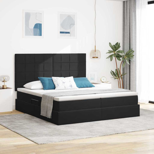 vidaXL LED förvaringssäng med madrass Svart 200 x 200 cm Sammet