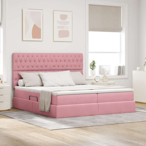 vidaXL LED förvaringssäng med madrass Rosa 180 x 200 cm Sammet