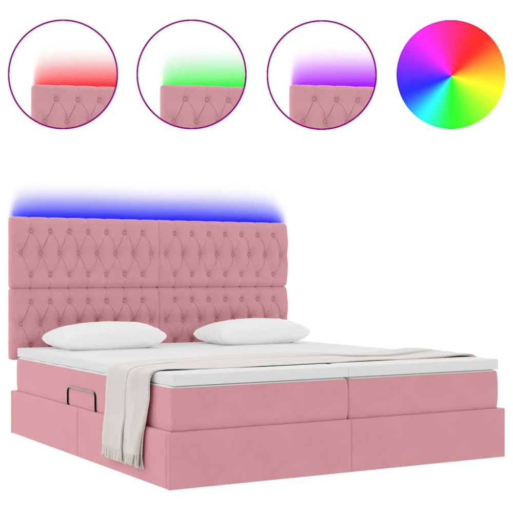 Produktbild för LED förvaringssäng med madrass Rosa 180 x 200 cm Sammet