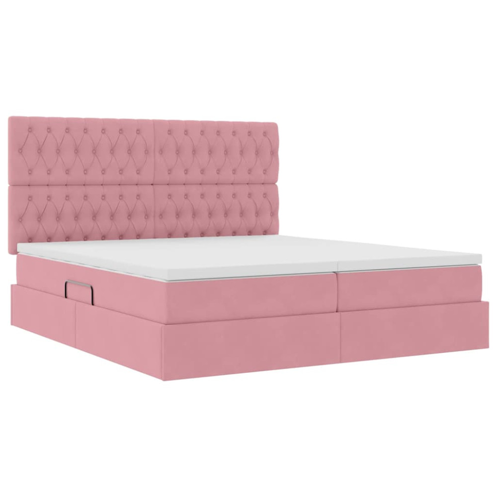 Produktbild för LED förvaringssäng med madrass Rosa 180 x 200 cm Sammet