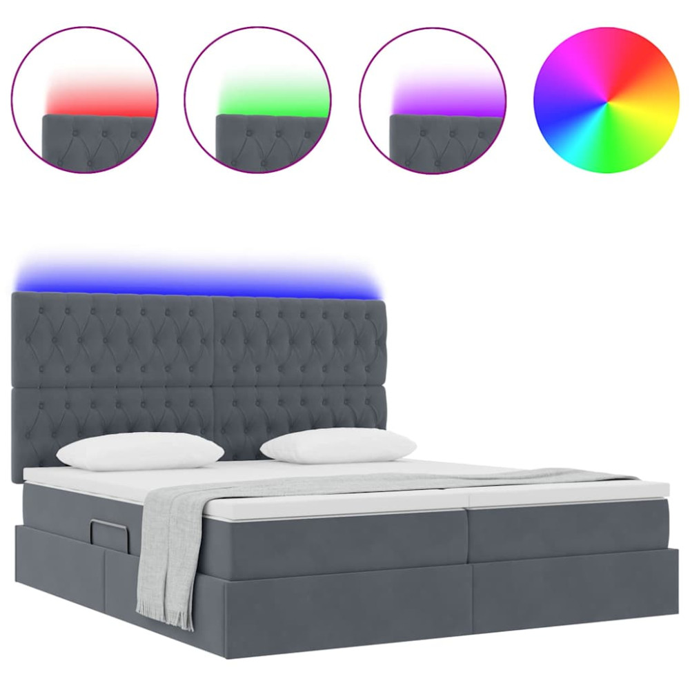 Produktbild för LED förvaringssäng med madrass Mörkgrå 200 x 200 cm Sammet