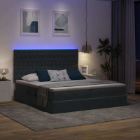 Produktbild för LED förvaringssäng med madrass Mörkgrå 200 x 200 cm Sammet