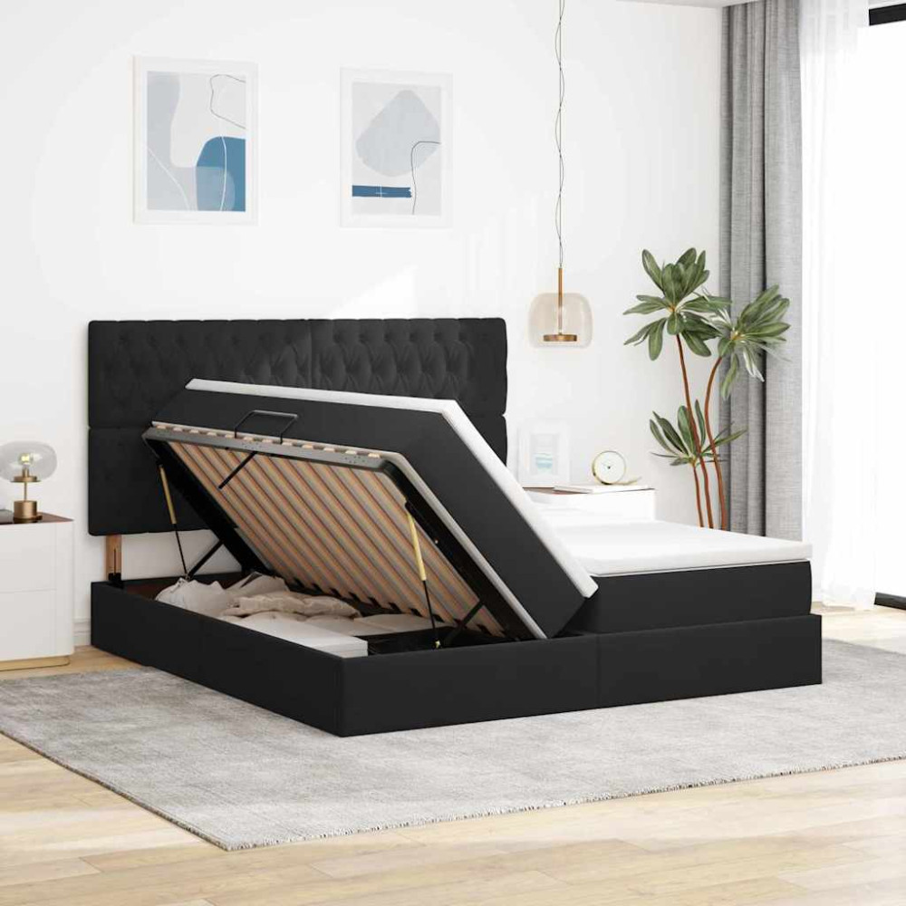 Produktbild för LED förvaringssäng med madrass Svart 200 x 200 cm Sammet