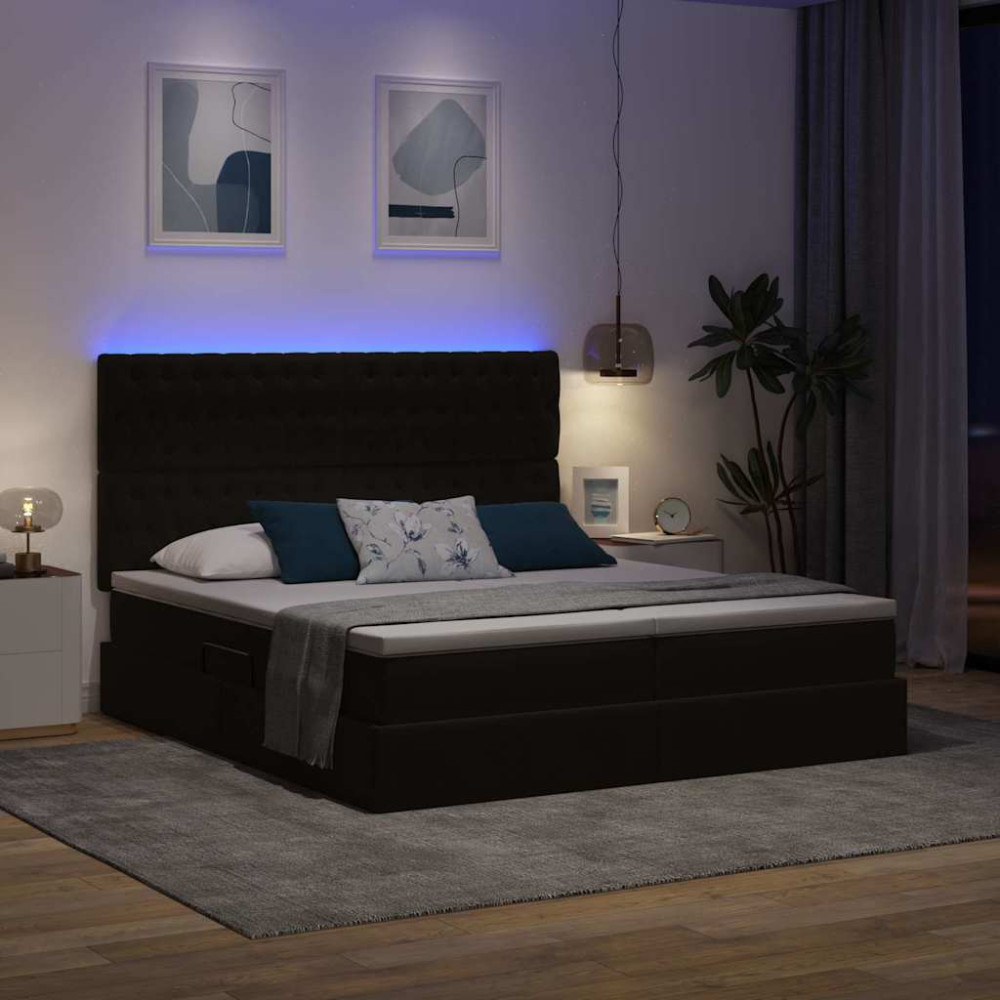 Produktbild för LED förvaringssäng med madrass Svart 200 x 200 cm Sammet