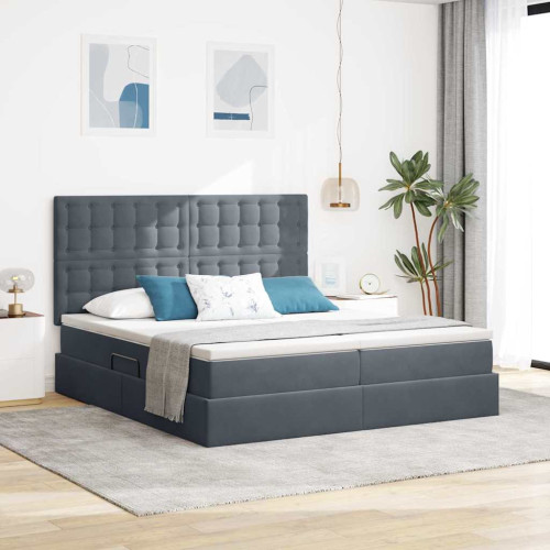 vidaXL LED förvaringssäng med madrass Mörkgrå 200 x 200 cm Sammet