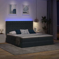 Produktbild för LED förvaringssäng med madrass Mörkgrå 200 x 200 cm Sammet