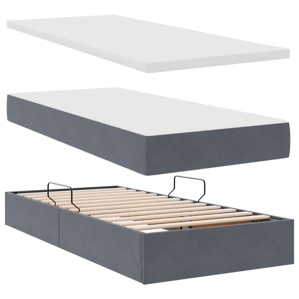 Produktbild för LED förvaringssäng med madrass Mörkgrå 200 x 200 cm Sammet