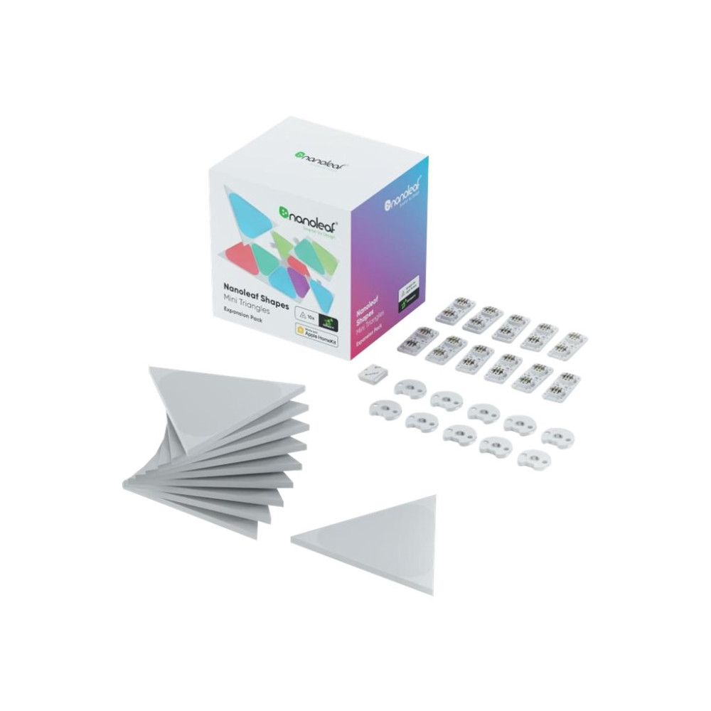 Produktbild för Nanoleaf Shapes Mini Expansion Pack - trådlös belysningsuppsättning - LED x 10 - 0.57 W - 16 miljoner färger - 1200-6500 K - triangel