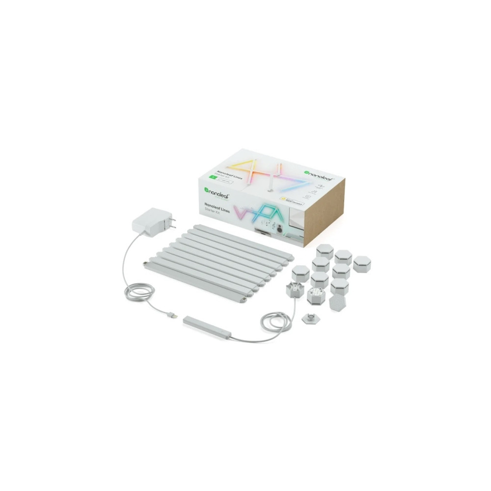 Produktbild för Nanoleaf Lines Starter Kit - trådlös belysningsuppsättning - LED x 9 - 2 W - RGBW-lampa - 1200-6500 K