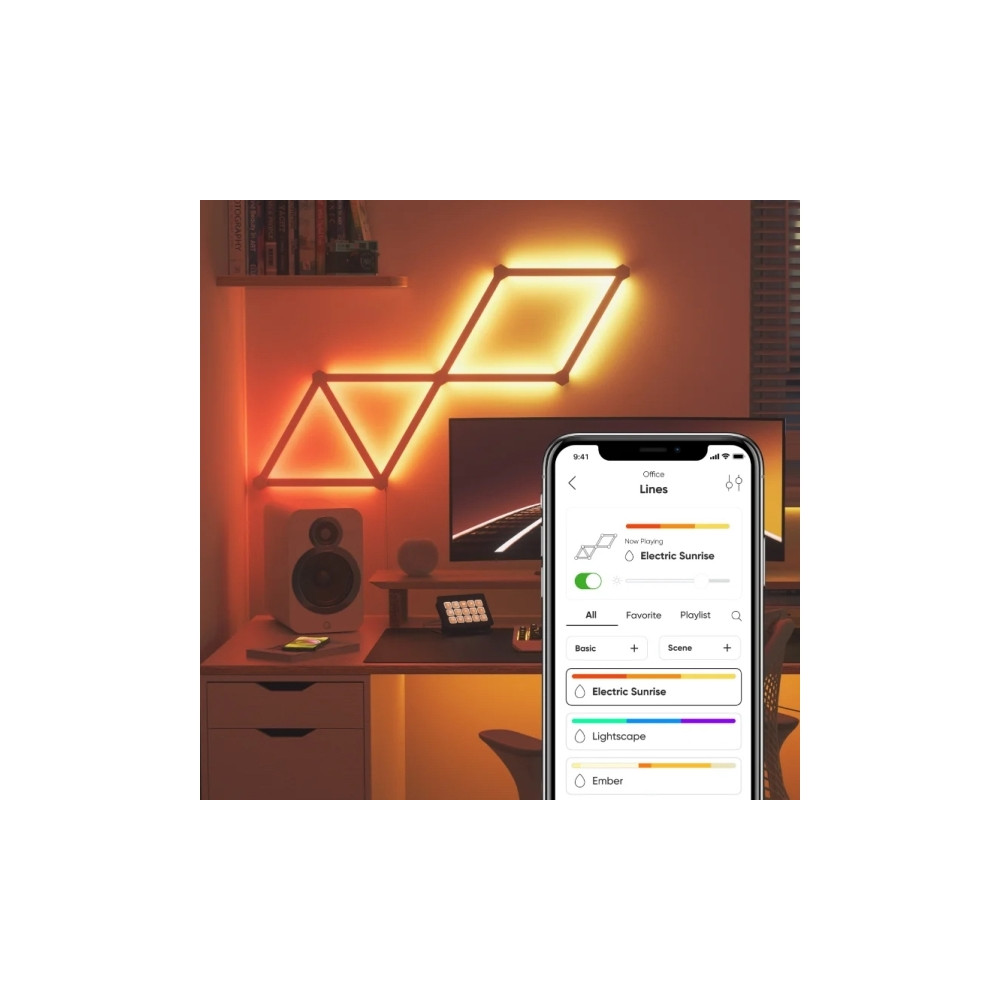 Produktbild för Nanoleaf Lines Starter Kit - trådlös belysningsuppsättning - LED x 9 - 2 W - RGBW-lampa - 1200-6500 K