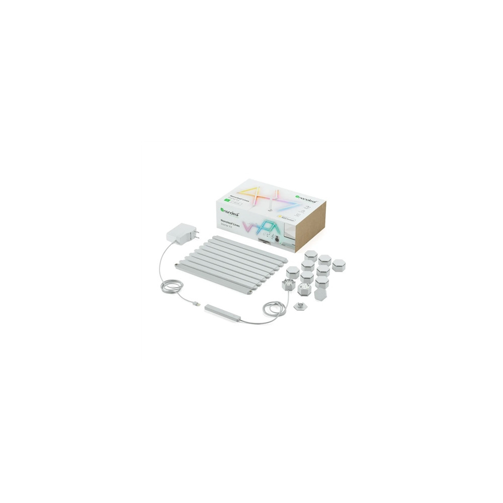 Produktbild för Nanoleaf Lines Starter Kit - trådlös belysningsuppsättning - LED x 9 - 2 W - RGBW-lampa - 1200-6500 K