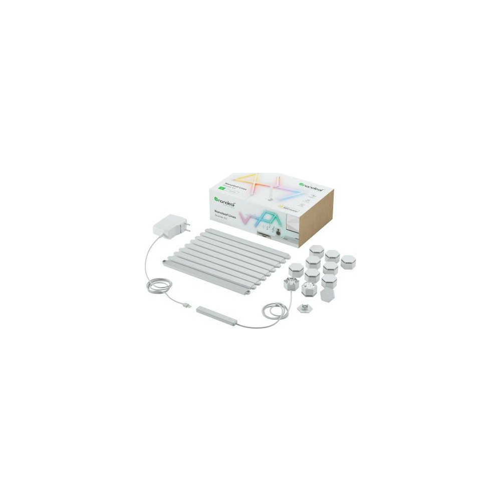 Produktbild för Nanoleaf Lines Starter Kit - trådlös belysningsuppsättning - LED x 9 - 2 W - RGBW-lampa - 1200-6500 K