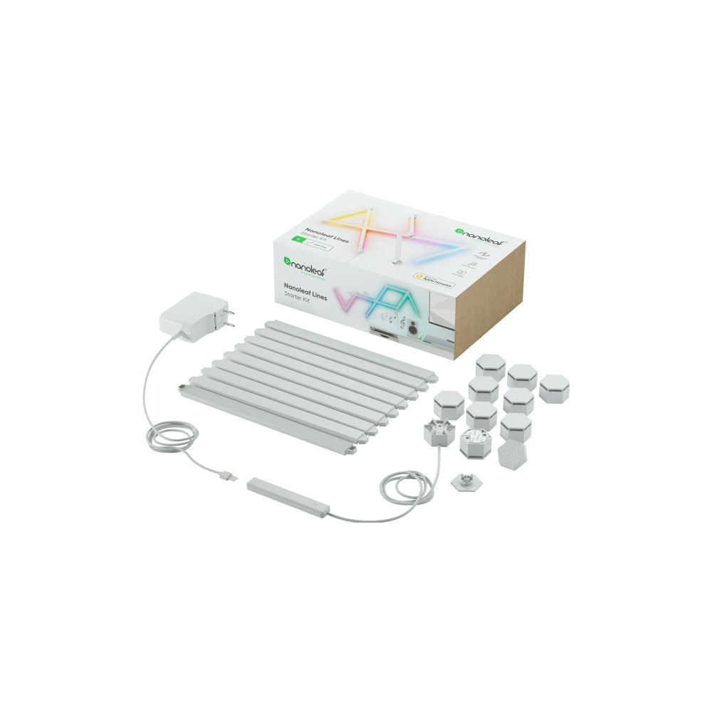 Produktbild för Nanoleaf Lines Starter Kit - trådlös belysningsuppsättning - LED x 9 - 2 W - RGBW-lampa - 1200-6500 K