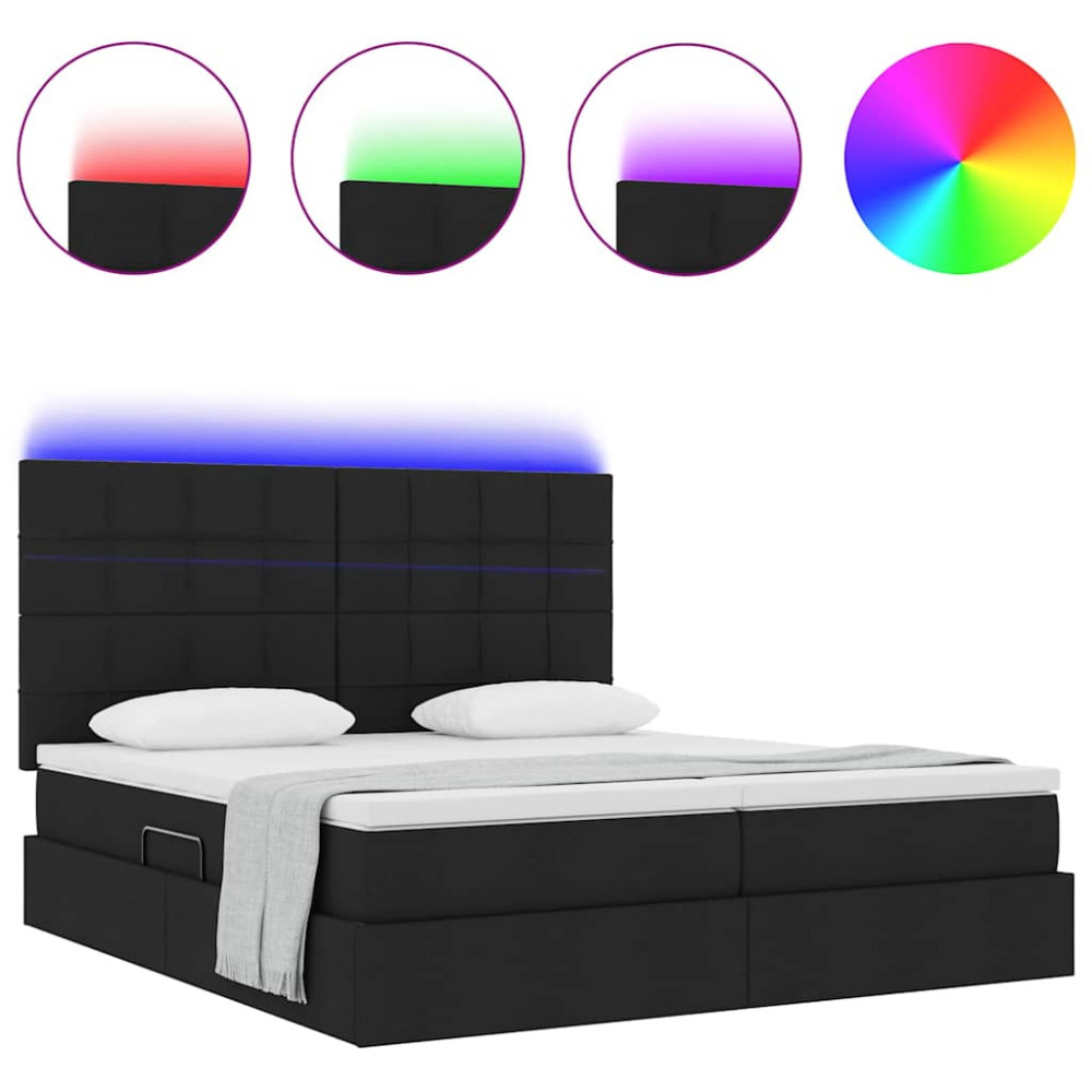 Produktbild för LED förvaringssäng med madrass Svart 180 x 200 cm Tyg