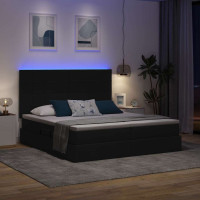 Produktbild för LED förvaringssäng med madrass Svart 180 x 200 cm Tyg