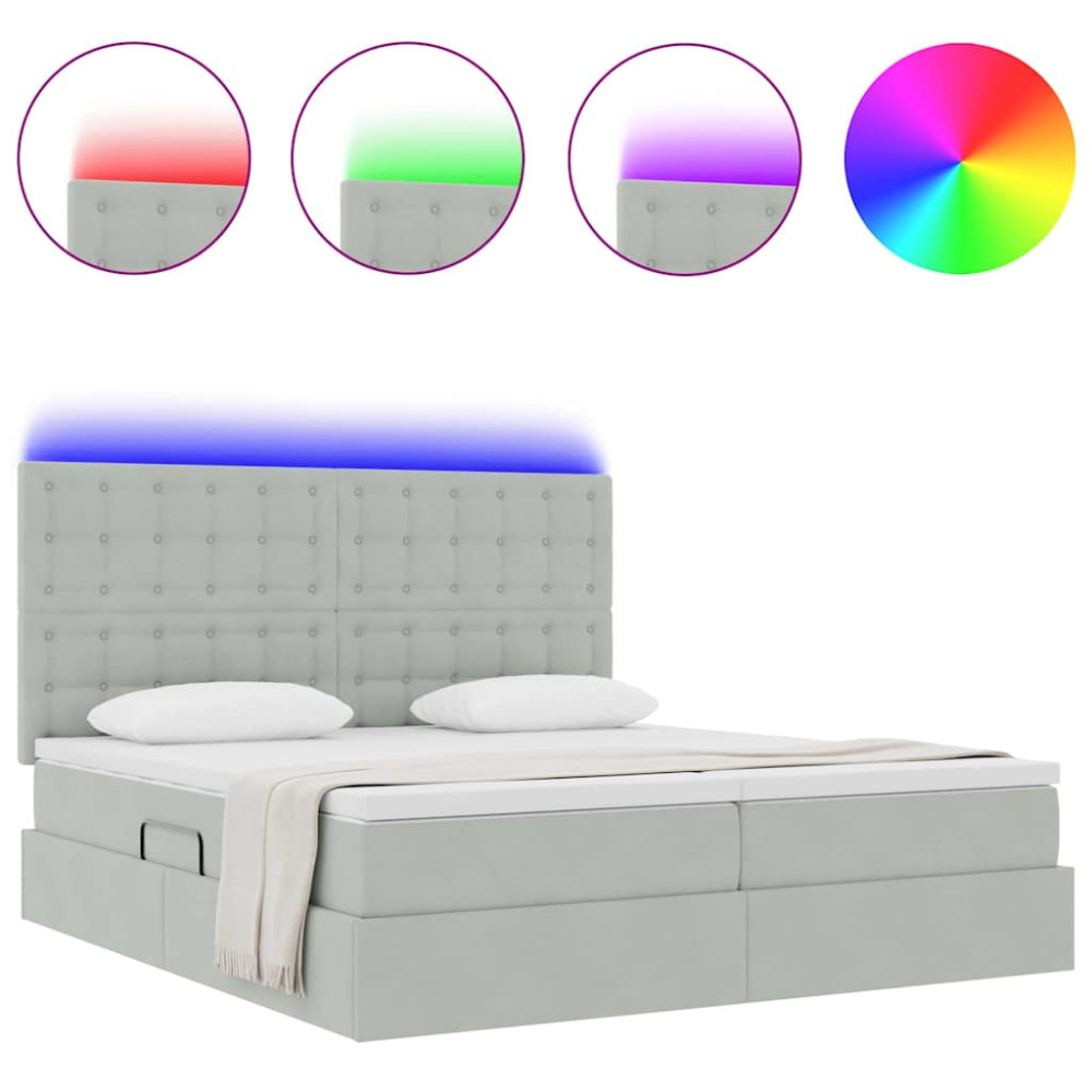 Produktbild för LED förvaringssäng med madrass Ljusgrå 200 x 200 cm Sammet