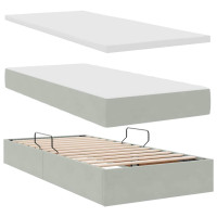 Produktbild för LED förvaringssäng med madrass Ljusgrå 200 x 200 cm Sammet