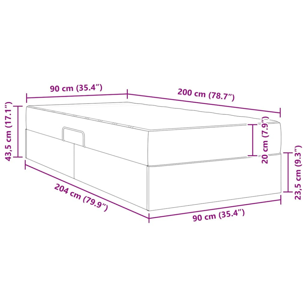 Produktbild för Förvaringssäng med madrass Ljusgrå 100 x 200 cm Sammet