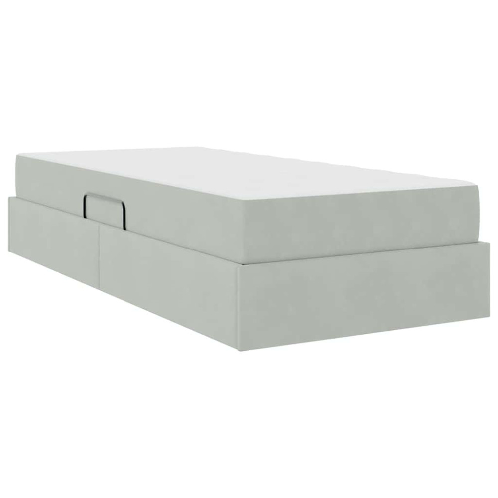Produktbild för Förvaringssäng med madrass Ljusgrå 100 x 200 cm Sammet