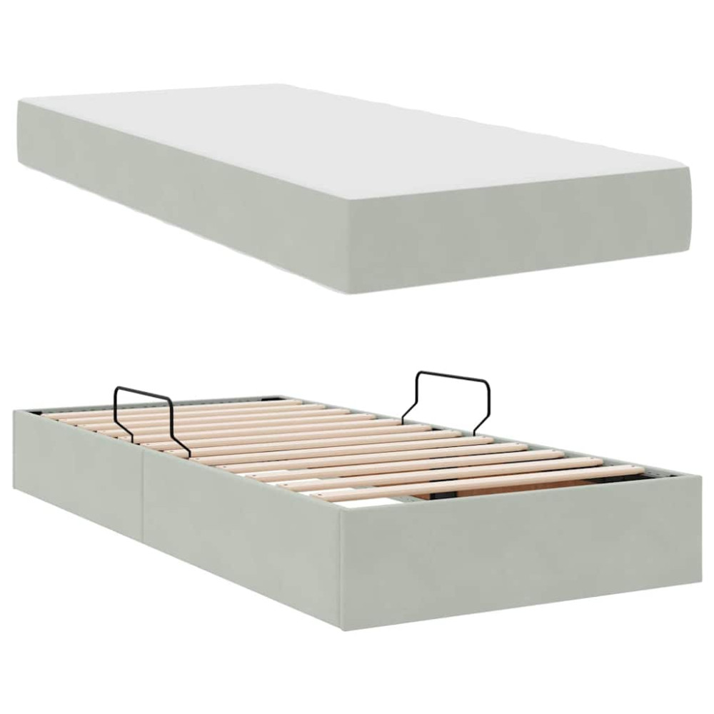 Produktbild för Förvaringssäng med madrass Ljusgrå 100 x 200 cm Sammet