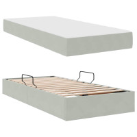 Produktbild för Förvaringssäng med madrass Ljusgrå 100 x 200 cm Sammet