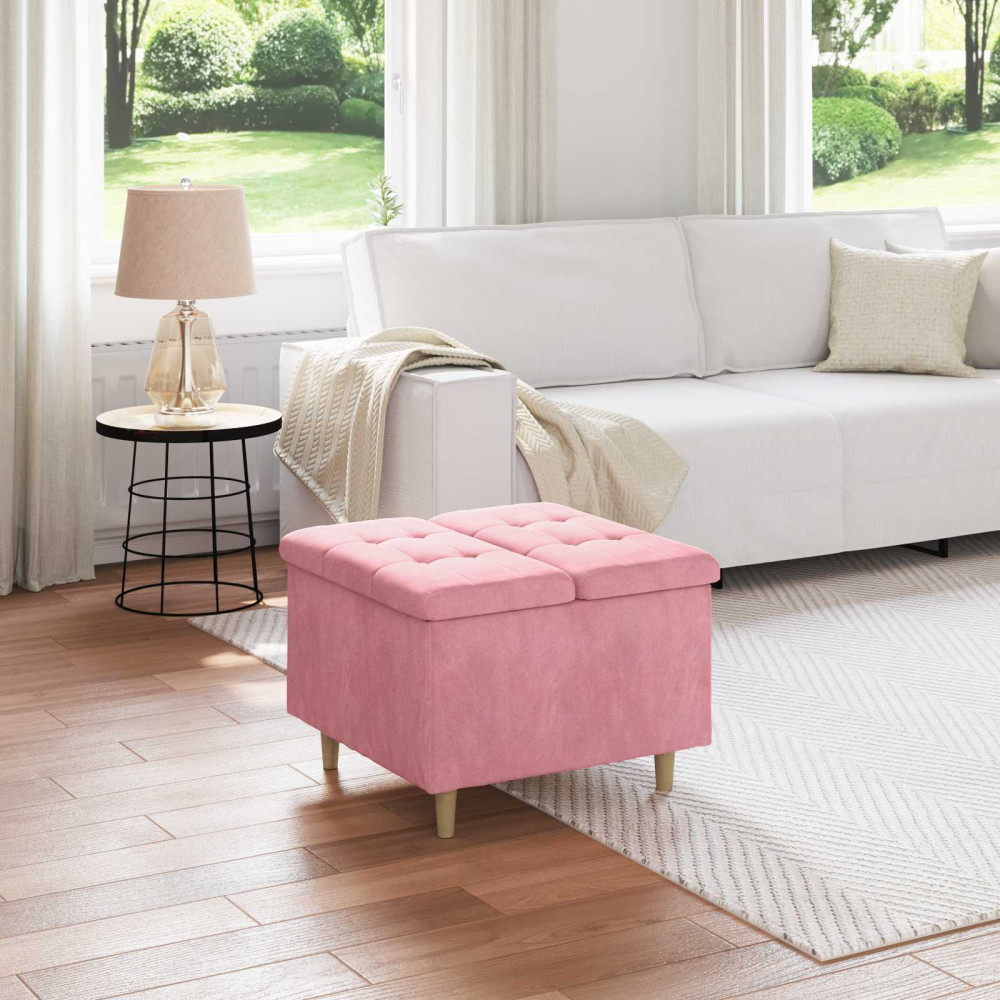 Produktbild för Förvaringspall med kudde Rosa 60 x 60 x 45 cm Sammet
