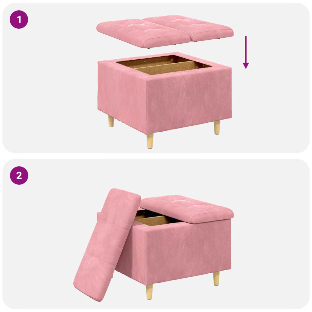 Produktbild för Förvaringspall med kudde Rosa 60 x 60 x 45 cm Sammet