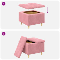 Produktbild för Förvaringspall med kudde Rosa 60 x 60 x 45 cm Sammet
