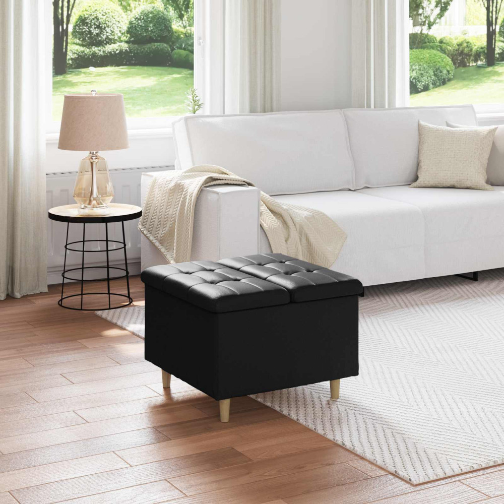 Produktbild för Förvaringspall med kudde Svart 60 x 60 x 45 cm Konstläder