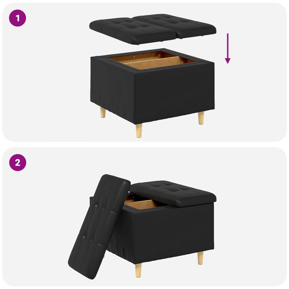 Produktbild för Förvaringspall med kudde Svart 60 x 60 x 45 cm Konstläder