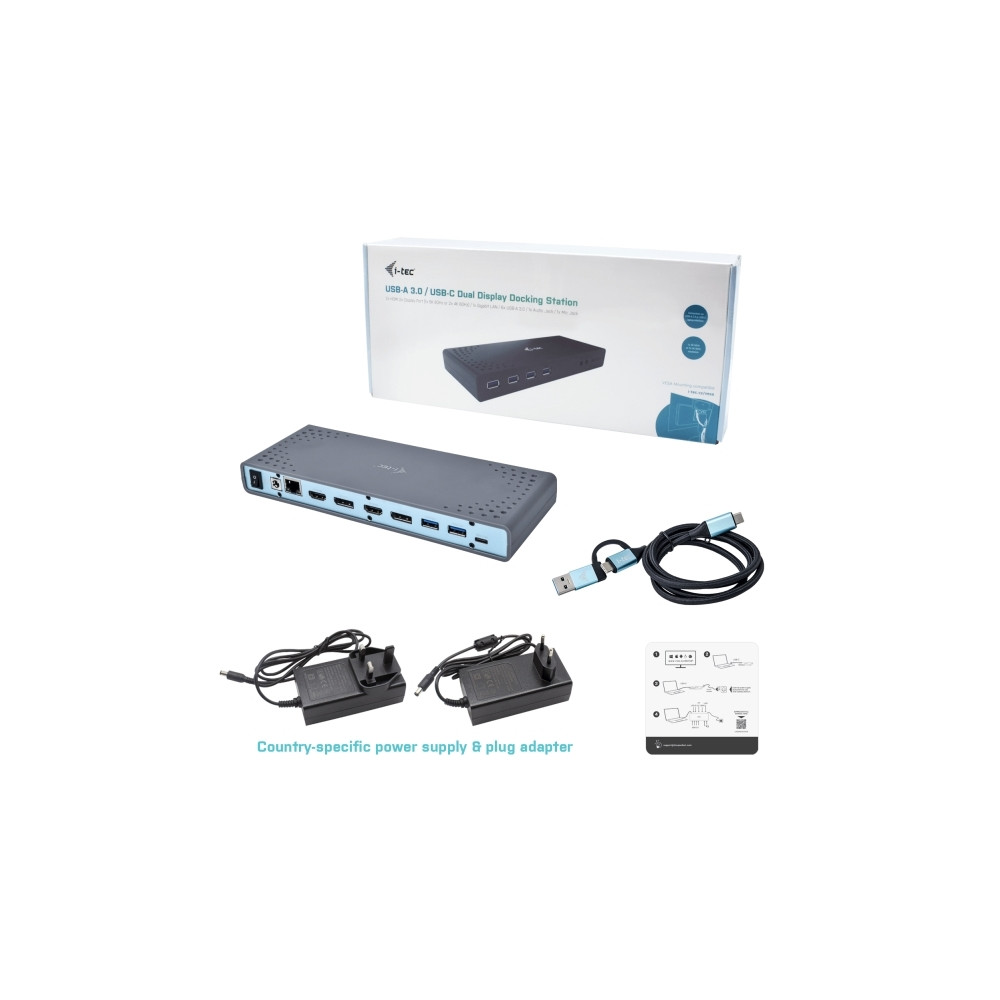 Produktbild för i-Tec USB-C / USB-A 3.0 4K Dual Video Docking Station - dockningsstation - USB-C - 1GbE