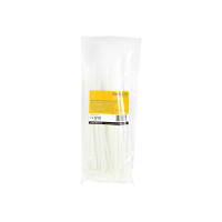 Produktbild för StarTech.com 25cm kabelkopplingar - 4mm bred, 68mm buntdiameter, 22kg draghållfasthet, självlåsande spärrband för nylon med böjd spets, 94 V-2/UL listad, 100-pack - vitt - kabelsamlare - TAA-kompatibel