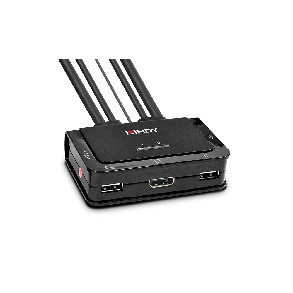Produktbild för Lindy 2 Port DisplayPort 1.2, USB 2.0 & Audio Cable KVM Switch - omkopplare för tangentbord/video/mus/ljud - 2 portar