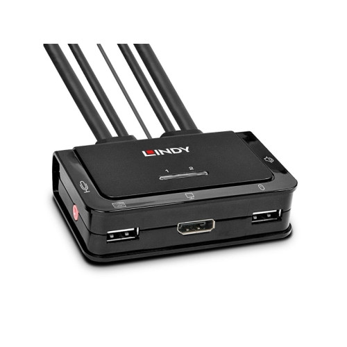 Lindy 2 Port DisplayPort 1.2, USB 2.0 & Audio Cable KVM Switch - omkopplare för tangentbord/video/mus/ljud - 2 portar - Switchar & Hubbar