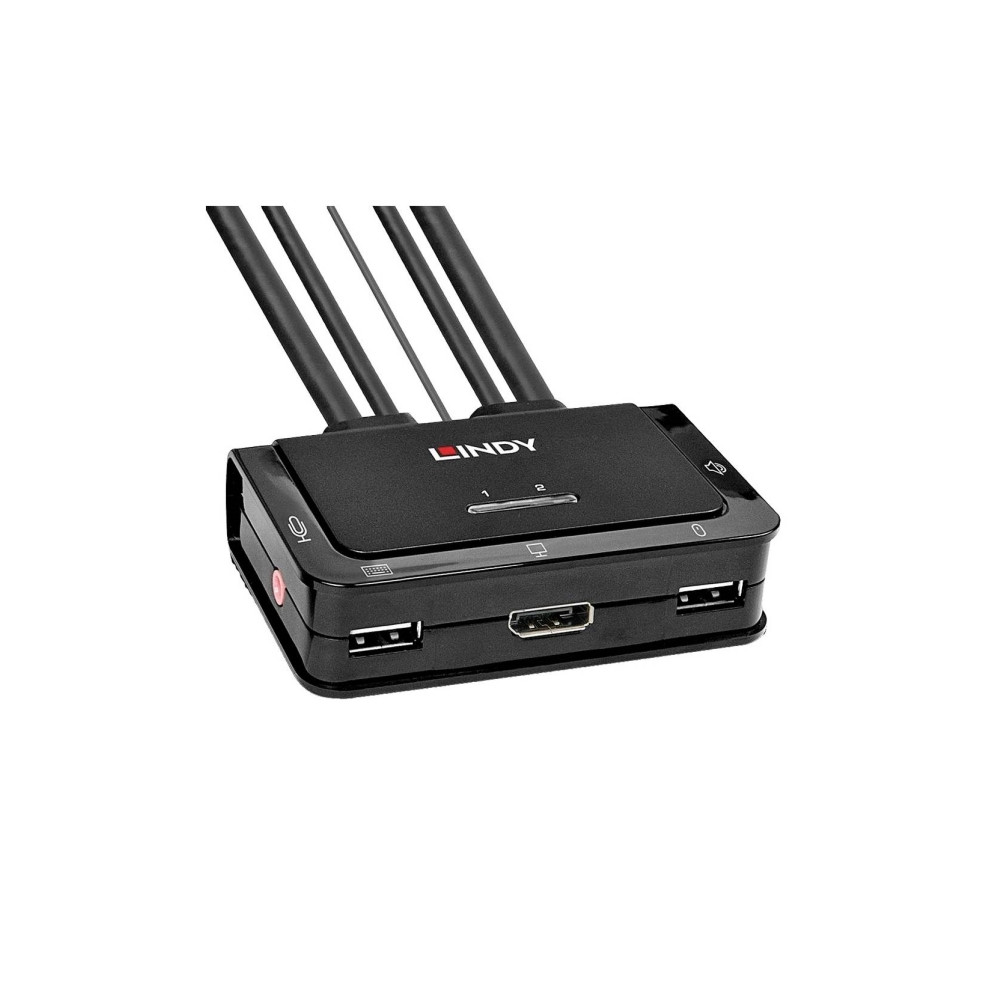 Produktbild för Lindy 2 Port DisplayPort 1.2, USB 2.0 & Audio Cable KVM Switch - omkopplare för tangentbord/video/mus/ljud - 2 portar